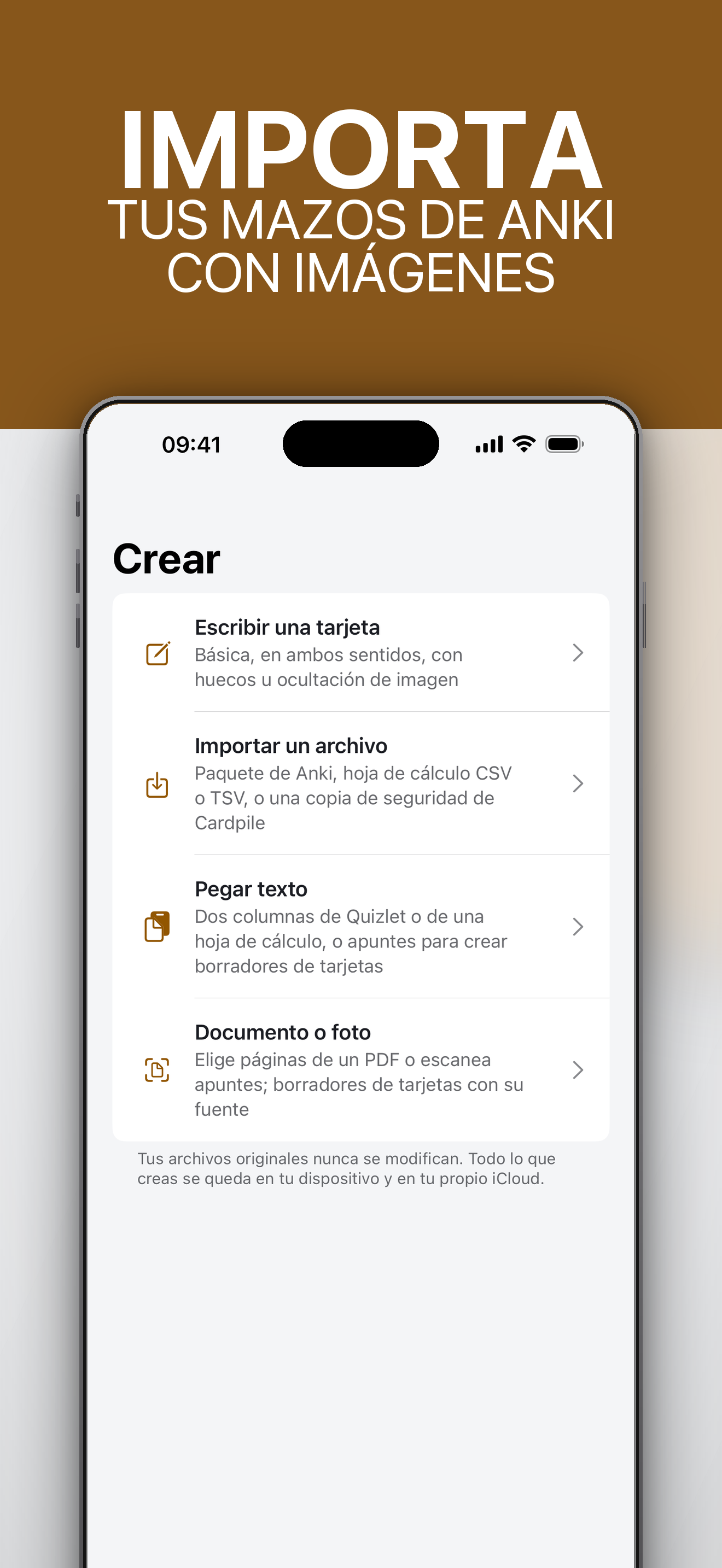 Un mazo Anki importado en Cardpile en iPhone, con las tarjetas listadas y listo para estudiar.